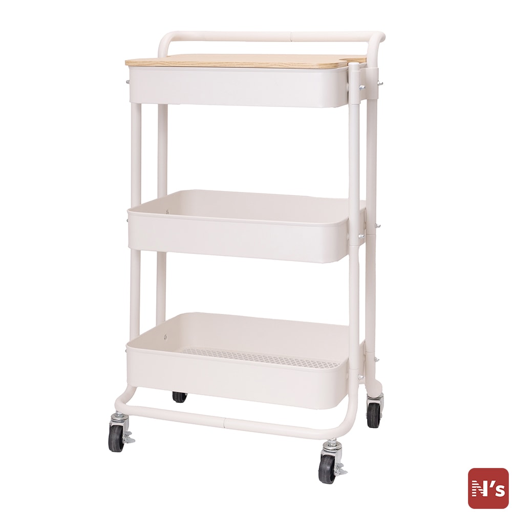 N's　キッチン 台所 収納 ワゴン キャスター付き ワイドハンドル 天板付き ベンリーワゴン 3段 ホワイト 【N's】