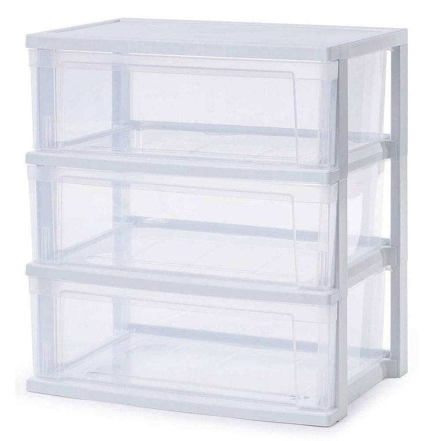 アイリスオーヤマ チェスト 3段 プラスチック天板 ワイド ホワイト/クリア  NSW-543WT【送料無料】