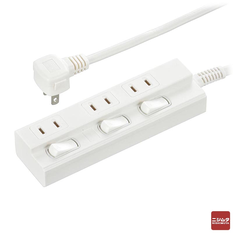 オーム電機 節電タップ 3個口 2m HS-TP32EDLP22 個別スイッチ付 L型プラグ