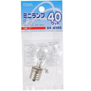 オーム電機 ミニランプ S35型 E17/40W クリア LB-S3740-C