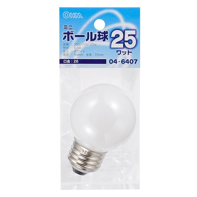 オーム電機 ミニボール球 G50 E26/25W ホワイト LB-G5625-W | 他電球