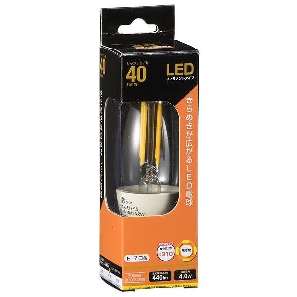 オーム電機 LED フィラメントタイプシャンデリア球 E17 40形相当 電球色