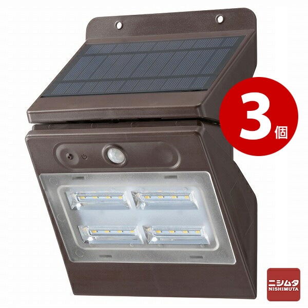 オーム電機 monbanソーラー式センサーライト パネル取り外し 電球色LED ブラウン LS-S140SR4-T [品番] 06-4293 【3個】【送料無料】