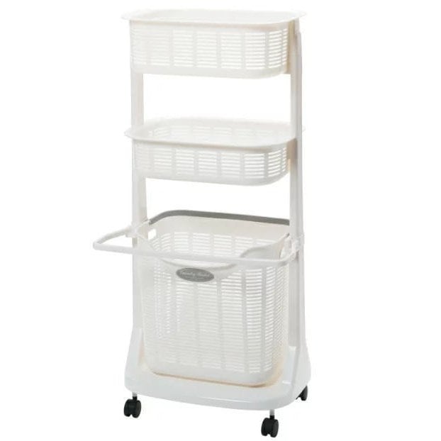 サンコープラスチック  ランドリーバスケット3段 バスマット干し付 ホワイト