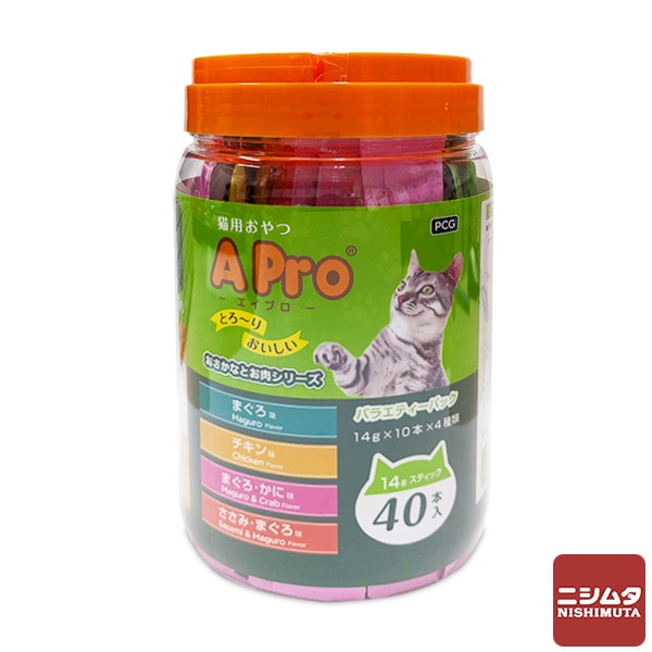 パーフェクトコンパニオンジャパン　A Pro　猫用おやつ　バラエティお魚とお肉　14g×40本入