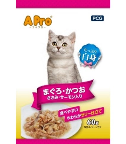 A Pro猫用パウチ　まぐろ・かつお　ささみ・サーモン入り60G