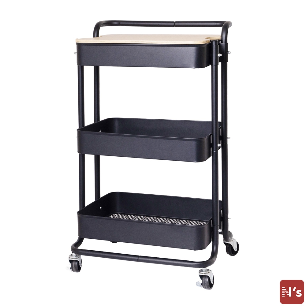 N's　キッチン 台所 収納 ワゴン キャスター付き ワイドハンドル 天板付き ベンリーワゴン 3段 ブラック 【N's】