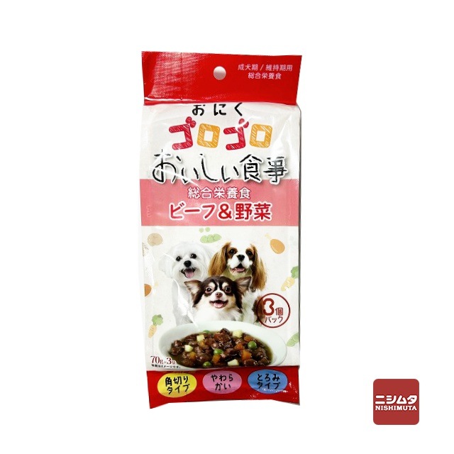 ペットライフクリエイト　おにくゴロゴロ　おいしい食事パウチ　ビーフ＆野菜　70g×3袋　ドッグフード