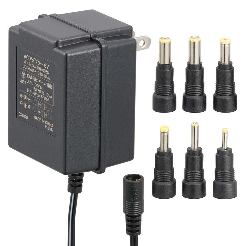 オーム電機 AudioComm ACアダプター DC6V対応 変換プラグ6種付き AV