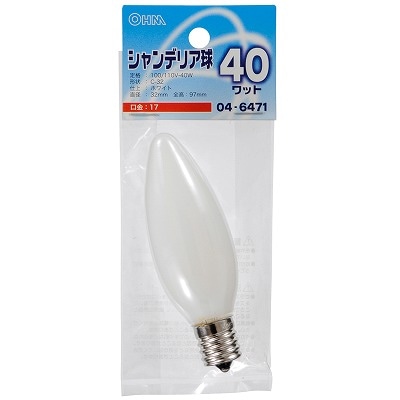 オーム電機 シャンデリア球 40W E17 ホワイト LB-C2740-W