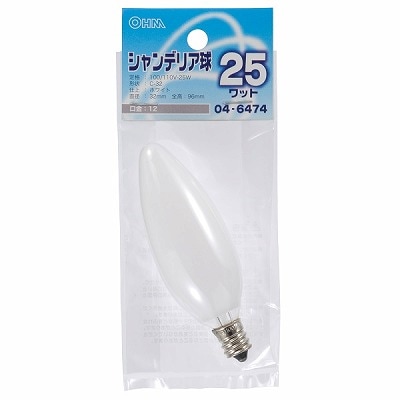 オーム電機 シャンデリア球 25W E12 ホワイト LB-C2225-W