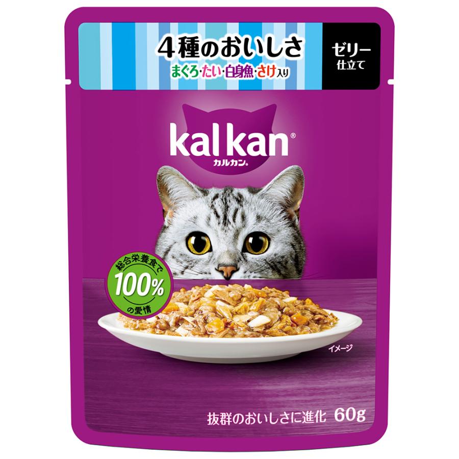 【ネコポス対応 12】マース ジャパン カルカン パウチ　4種のおいしさ　まぐろ・たい・白身魚・さけ入り　60g