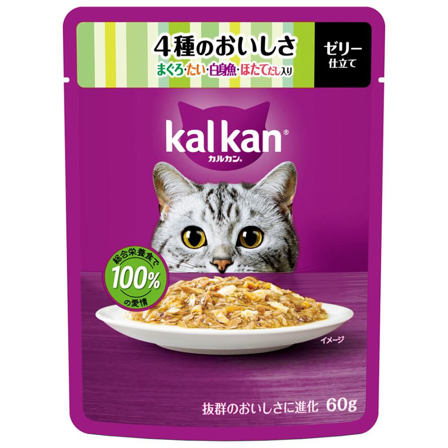 【ネコポス対応 12】マース ジャパン カルカン パウチ　4種のおいしさ　まぐろ・たい・白身魚・ほたてだし入り　60g 【ｍ特】