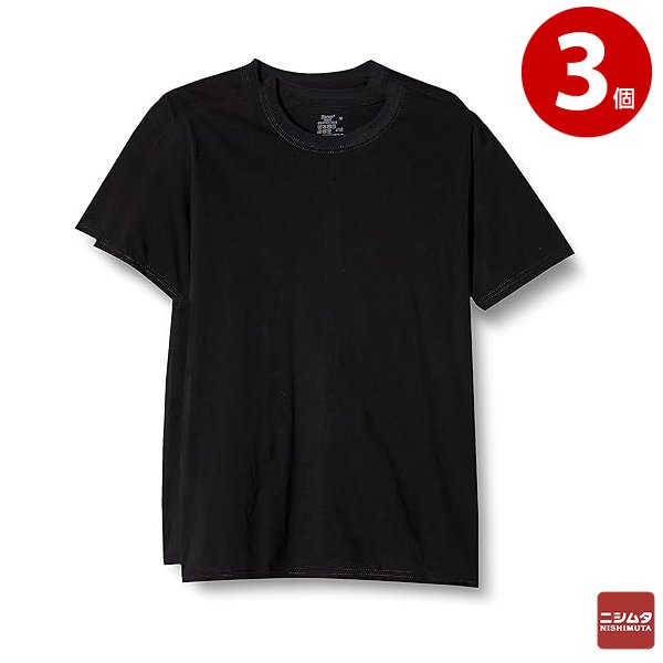 Hanes ヘインズ　クルーネックTシャツ　丸首半袖　黒　Lサイズ　2枚組×3個　HM1EU702　メンズ　インナー