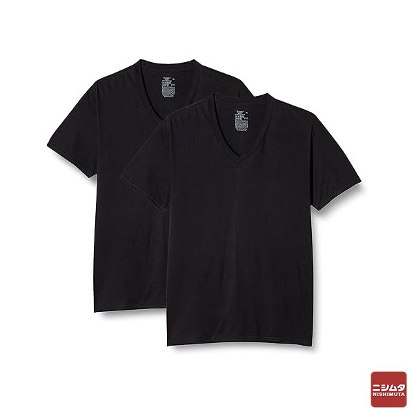 Hanes ヘインズ　VネックTシャツ　V首半袖　黒　LLサイズ　2枚組　HM1EU704　メンズ　インナー