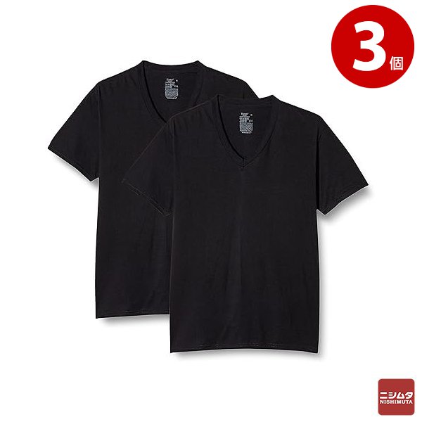 Hanes ヘインズ　VネックTシャツ　V首半袖　黒　LLサイズ　2枚組×3個　HM1EU704　メンズ　インナー