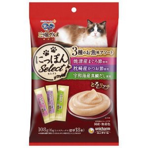 ユニチャーム 銀のスプーン 三ツ星グルメ おやつ とろリッチ 3種のアソート まぐろ節＆かつお節＆真鯛だし使用 108g（6g×18本）