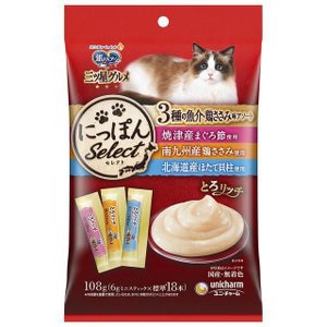 ユニチャーム 銀のスプーン 三ツ星グルメ おやつ とろリッチ 3種のアソート まぐろ・鶏ささみ・ほたて 108g（6g×18本）