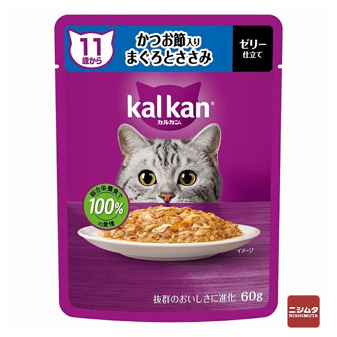 【ネコポス対応】マースジャパン　カルカン パウチ　11歳から　シニア猫用　かつお節入りまぐろとささみ　ゼリー仕立て　60g