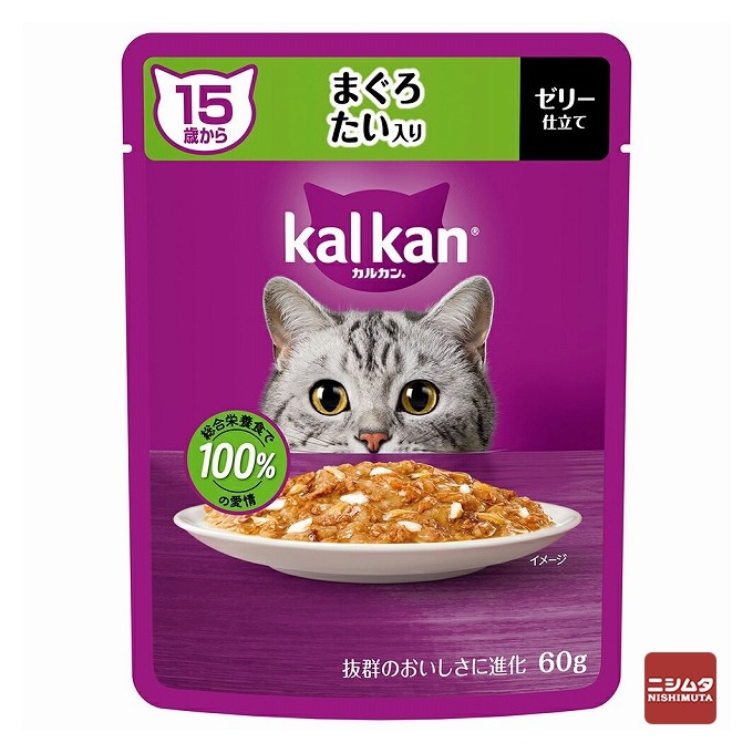 【ネコポス対応】マースジャパン　カルカン パウチ　15歳から　シニア猫用　まぐろ たい入り　ゼリー仕立て　60g