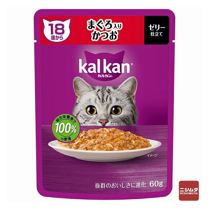 【ネコポス対応 12】マースジャパン　カルカン パウチ　18歳から　シニア猫用　まぐろ入りかつお　ゼリー仕立て　60g 【ｍ特】