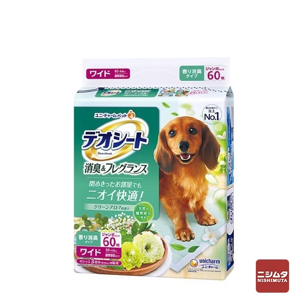 ユニ・チャーム　デオシート　消臭&フレグランス　グリーンアロマの香り　ワイド　60枚　ペットシート【ｍ特】