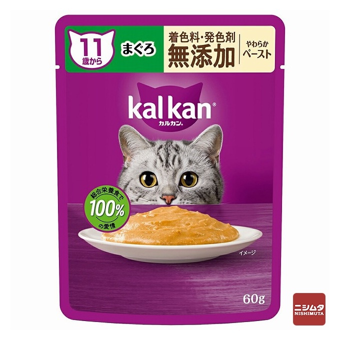 【ネコポス対応 12】マースジャパン　カルカン パウチ　やわらかペースト　11歳から　シニア猫用　まぐろ　60g　無添加 【ｍ特】