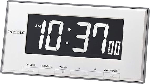 リズム(RHYTHM) 置き時計 白 9.5x19x4.4cm 目覚まし時計 温度 湿度 カレンダー 表示切替式 LED 8RDA78SR03