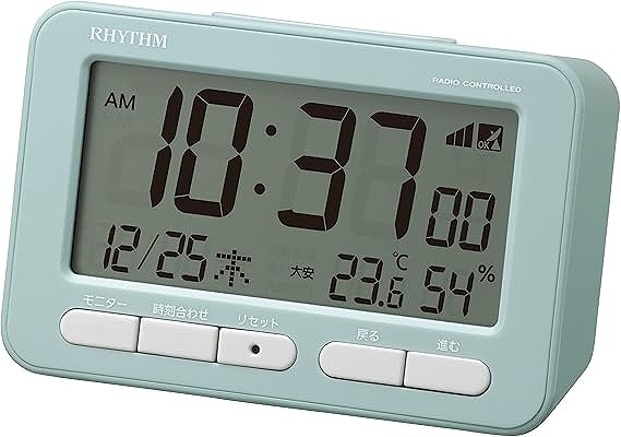 リズム(RHYTHM) 目覚まし時計 電波時計 電子音 アラーム (スヌーズ 付) 温度計 湿度計 カレンダー ブルー 7.8×12×5.4cm フィットウェーブ D234 8RZ234SR04