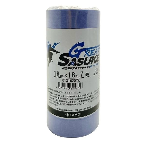 カモ井 グレートサスケ 建築塗装用マスキングテープ 18mm×18m 7巻入