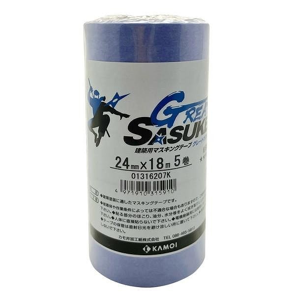カモ井 グレートサスケ 建築塗装用マスキングテープ 24mm×18m 5巻入
