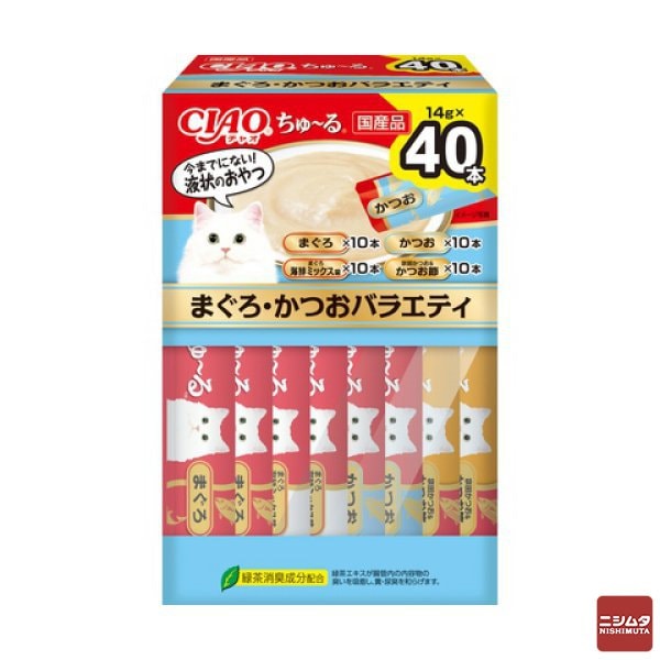 いなば　CIAO ちゅ〜る　まぐろ・かつおバラエティ 14g×40本入り(BOX)　猫用 おやつ CIAOちゅーる 【ｍ特】