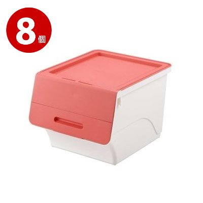 《8個セット》サンカ　収納ボックス　フロック　30　深型　ピンク/ホワイト　FR-30P/WH　衣装ケース　収納ケース　衣類収納　押し入れ収納　クローゼット収納　おもちゃ収納