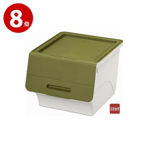 《8個セット》サンカ　収納ボックス　フロック　30　深型　カーキ/ホワイト　FR-30KA/WH　衣装ケース　収納ケース　衣類収納　押し入れ収納　クローゼット収納　おもちゃ収納