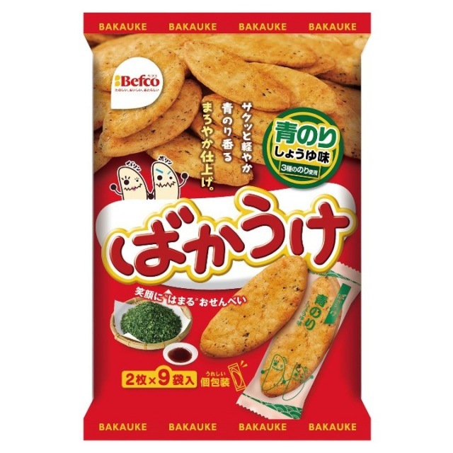 栗山米菓　ばかうけ　青のりしょうゆ味　18枚（2枚×9袋入り）