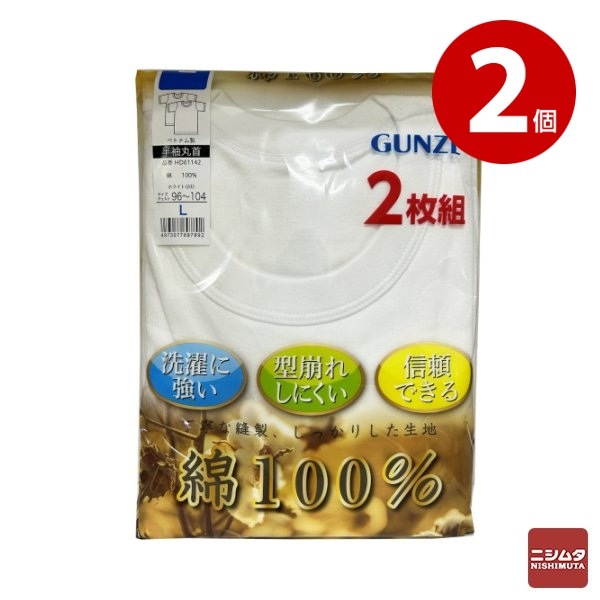 【2個セット】GUNZE　グンゼ　紳士　半袖丸首　Lサイズ　2枚組　メンズ【送料無料】【ｍ特】