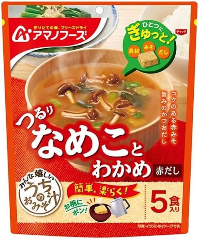 アマノフーズ フリーズドライ うちのおみそ汁 なめことわかめ(赤だし) 5食