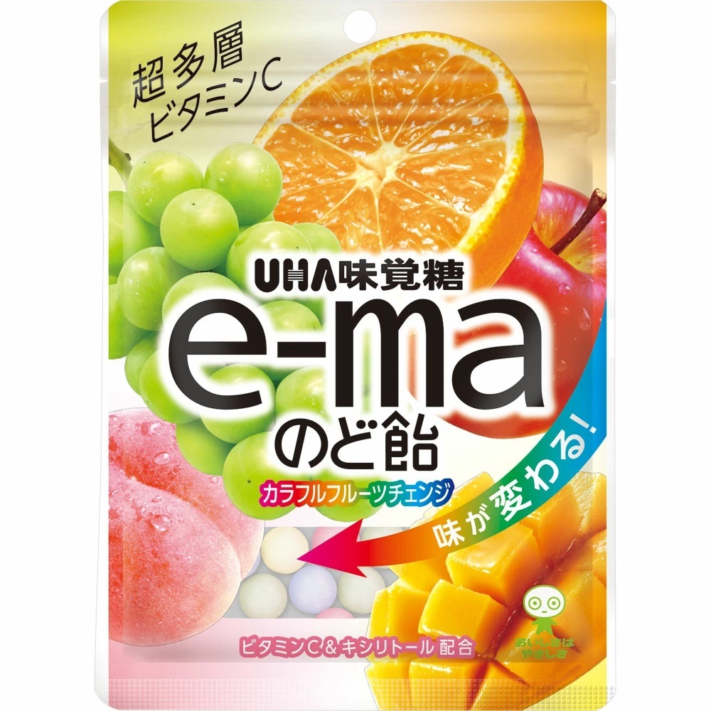 ＵＨＡ味覚糖　ｅ－ｍａのど飴　袋　カラフルフルーツチェンジ 50ｇ