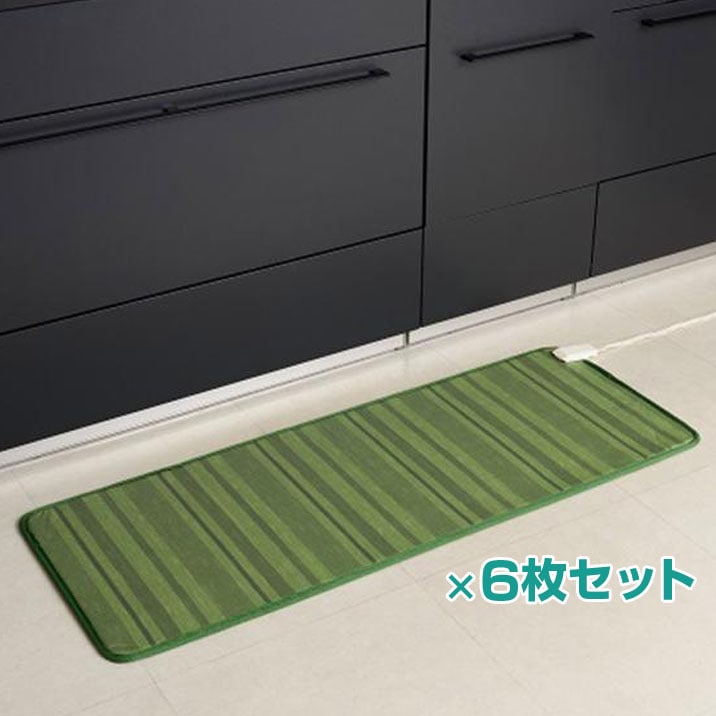 ワタナベ工業 あったかキッチンマット 45cmx120cm ボーダーRグリーン 6枚 WKM-4512GRR 【m特】