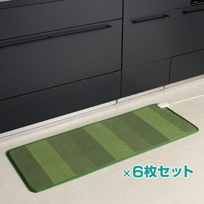 ワタナベ工業 あったかキッチンマット 45cmx120cm ボーダーグリーン 6枚 WKM-4512GRS 【m特】