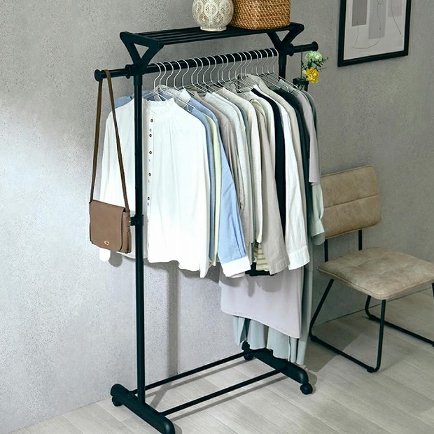 ドウシシャ ルミナス 上棚付きハンガーシングル BK MUHS-80BK