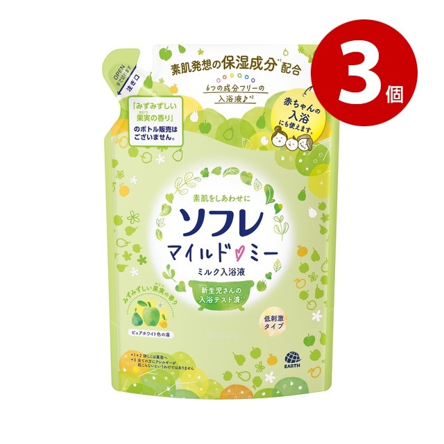 《3個セット》アース製薬　ソフレ　マイルド・ミー　ミルク入浴液　みずみずしい果実の香り　つめかえ用　600ml　