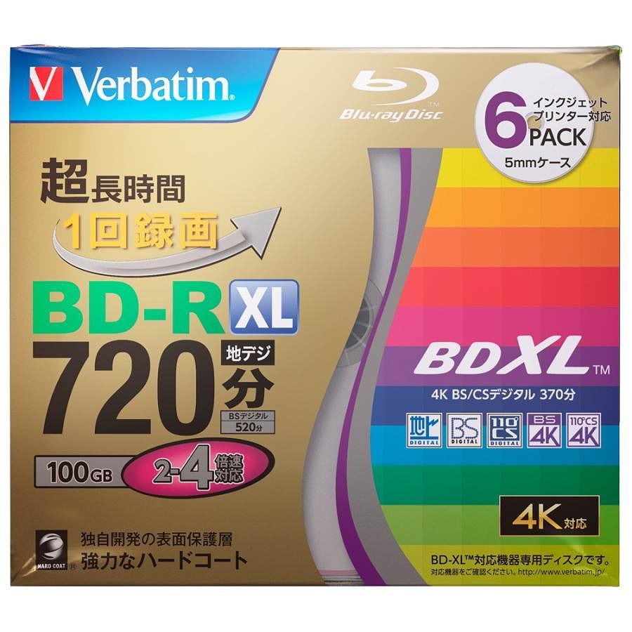 Verbatim 4倍速対応BD-R XL 6枚パック100GB ホワイトプリンタブル Verbatim VBR520YP6VTO