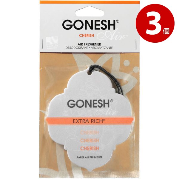 【ネコポス対応】GONESH(ガーネッシュ)　ペーパーエアフレッシュナー　チェリッシュの香り　3個　カー用品　芳香剤