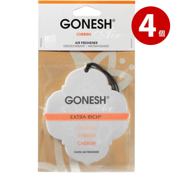 【ネコポス対応】GONESH(ガーネッシュ)　ペーパーエアフレッシュナー　チェリッシュの香り　4個　カー用品　芳香剤