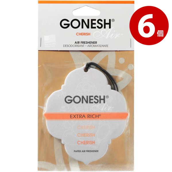 【ネコポス対応】GONESH(ガーネッシュ)　ペーパーエアフレッシュナー　チェリッシュの香り　6個　カー用品　芳香剤