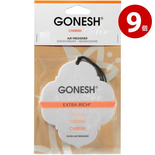 【ネコポス対応】GONESH(ガーネッシュ)　ペーパーエアフレッシュナー　チェリッシュの香り　9個　カー用品　芳香剤