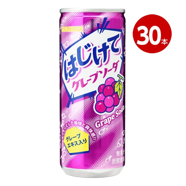 ＜賞味期限2026年7月まで＞サンガリア はじけてグレープソーダ 250g 30缶 【m特】