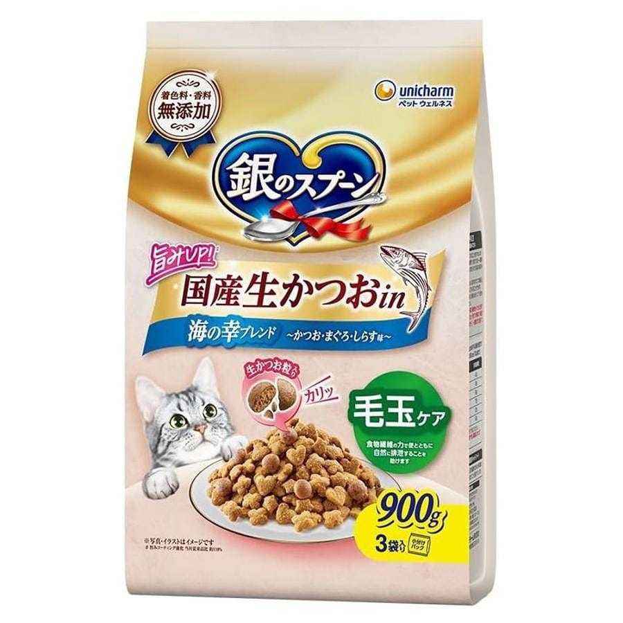 ユニ・チャーム 銀のスプーン 国産生かつおin 毛玉ケア 海の幸ブレンド 900g