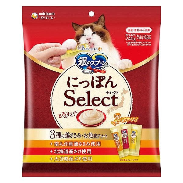 銀のスプーン にっぽんSelect とろリッチ 3種の鶏ささみお魚味アソート 鶏ささみ&さけ&ぶり使用 240g(6g×40本)